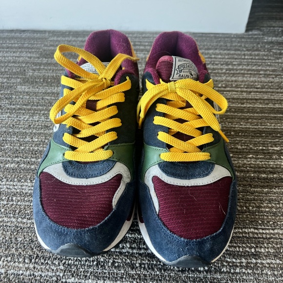 Polo Ralph Lauren Mens Trackster 100 Leather Athletic Sneakers Blue burgundy - Picture 2 of 5